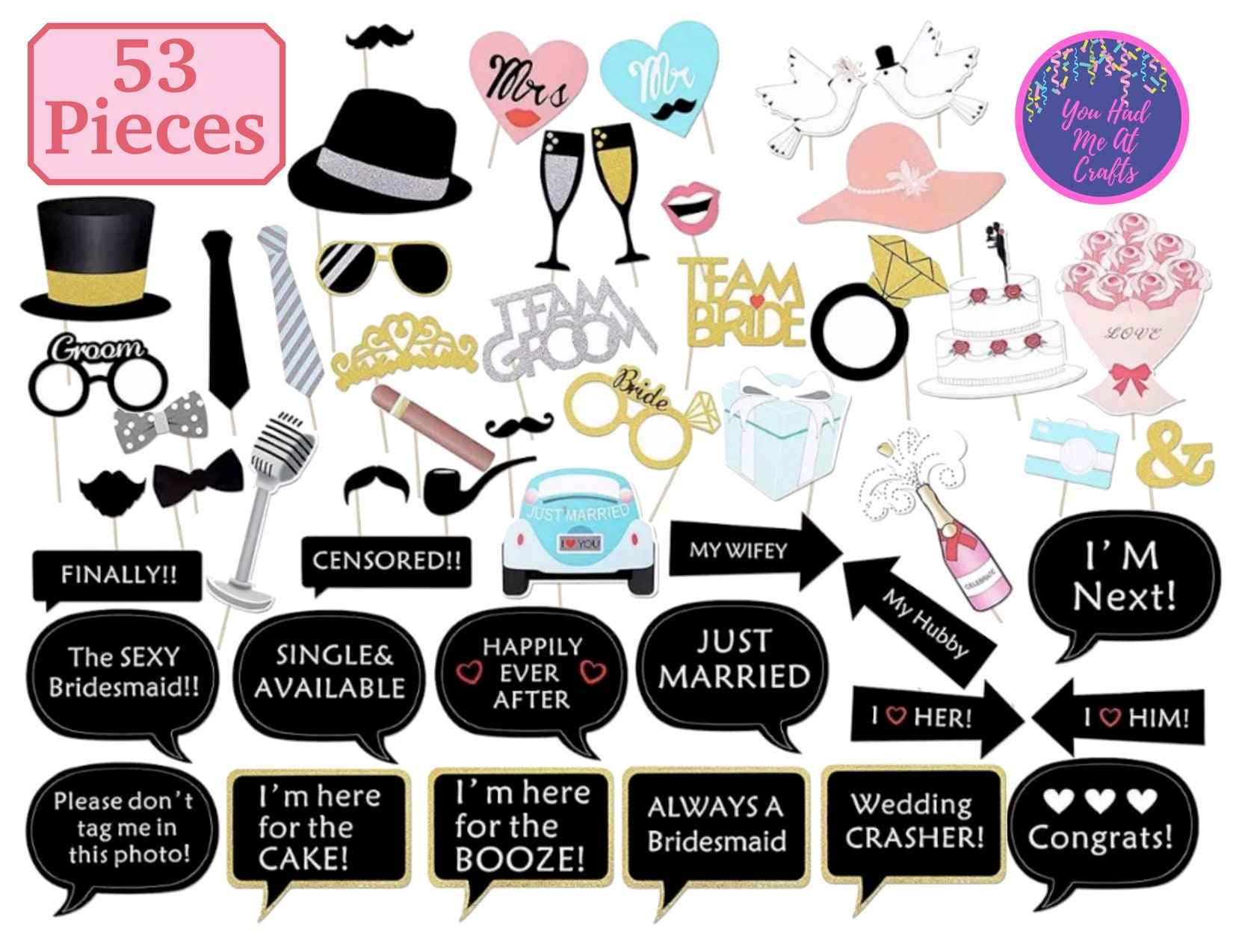 Wedding Photo Booth Props, Engagement Party Photo Props, Bachelorette ...
