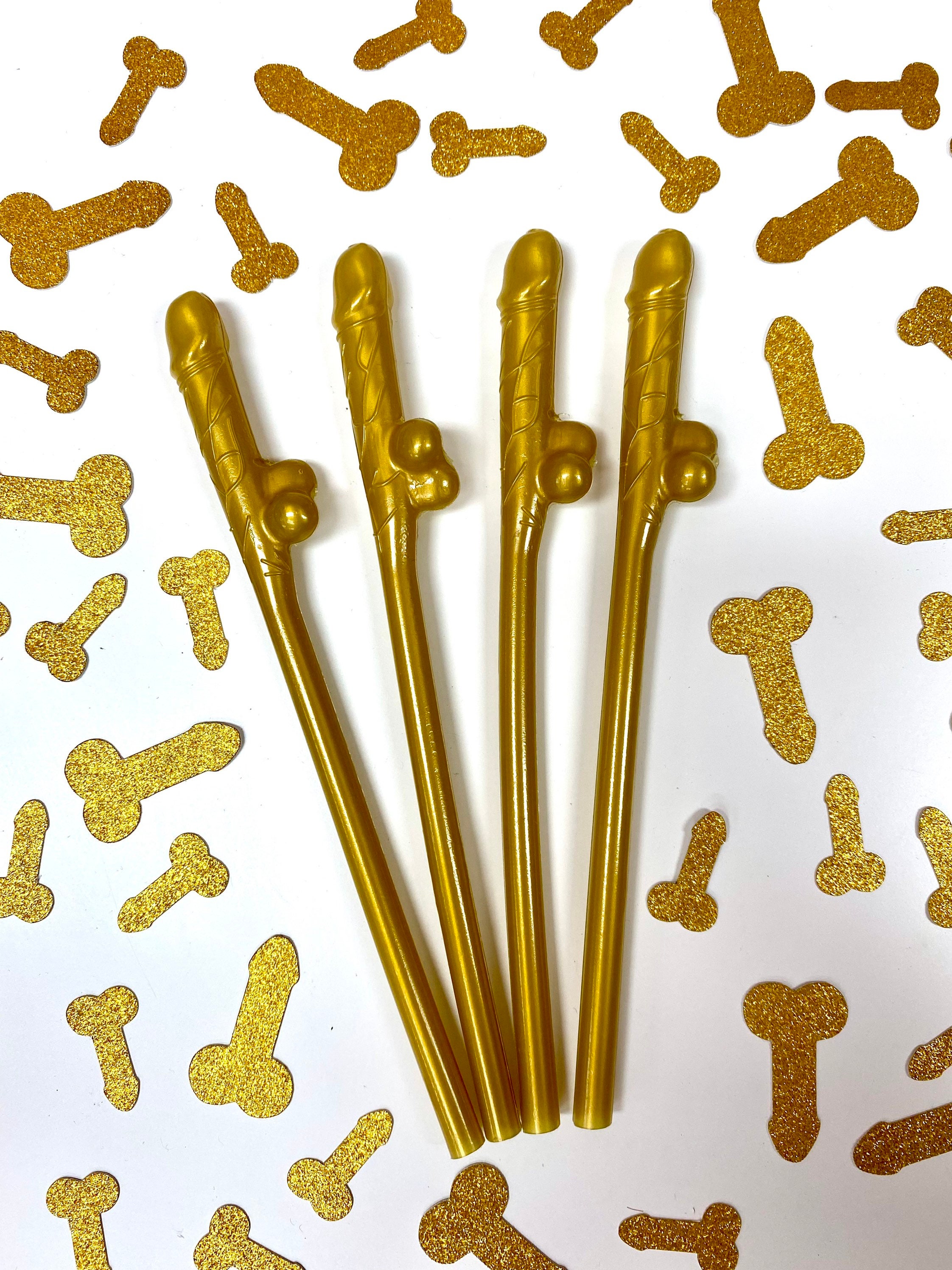 Gold Penis Straws Bachelorette Party Favors, Dick Straws 