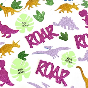 Confeti de dinosaurio, Cumpleañera de dinosaurio, Decoración de fiesta de dinosaurios, Dinosaurio rosa, Baby Shower de dinosaurios, Confeti personalizado, T-Rex, Dino