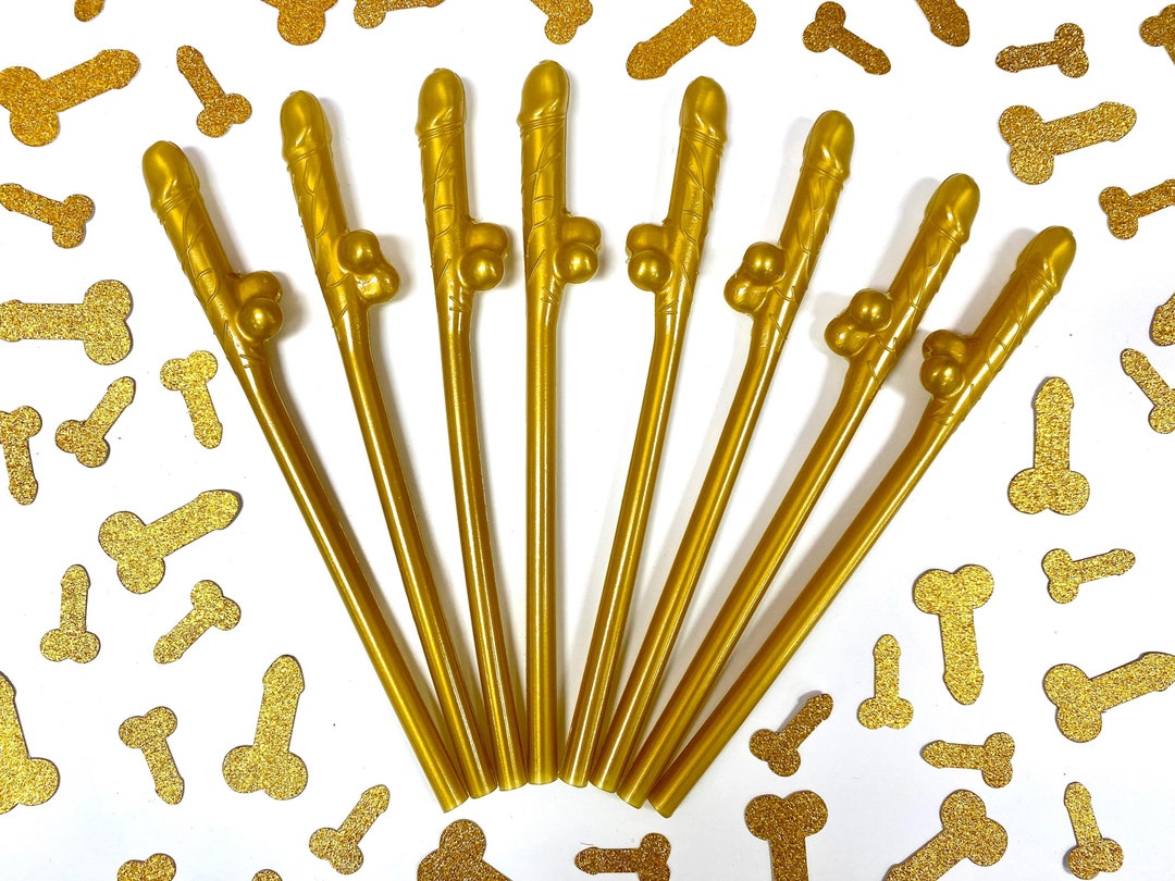 Pajitas de pene de oro Bachelorette Party Favors Dick Straws - Etsy México