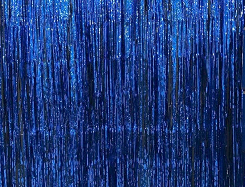 Blue Bachelorette Party Foil Curtains, Birthday Photo Backdrop, Blue Metallic Fringe Tinsel, Mermaid Foil Curtain, Under the Sea Backdrop Blue