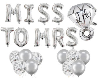 Miss to Mrs Balloon Banner, Bachelorette Party Decorations, Bachelorette Party Banner, Silver Bridal Shower Sign, Hen Party, Ring, I Do Ring