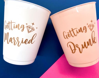 Bachelorette Party Decorations Getting Drunk Cups (16 Ct), Bridal Shower Cups, Bridesmaid Favors, Engagement Party Cups, Bride To Be Gift
