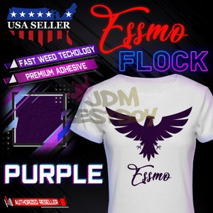 ESSMO™ Purple Flock Heat Transfer Vinyl HTV Easy To Weed Sheet Roll T-Shirt 20" Wide Iron On Heat Press DF09