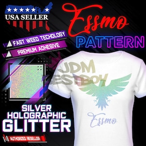 ESSMO™ Silver Holographic Glitter SP22 Heat Transfer Vinyl HTV T-Shirt 20&quot; Wide Roll Iron Heat Press