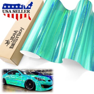 Teal Holographic Glitter Rainbow Laser Chrome Car Vehicle Vinyl Wrap Sticker Decal Air Release Bubble Free