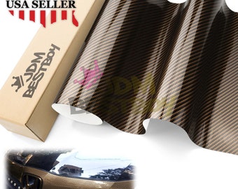 Black Gold 2D High Gloss Carbon Fiber Car Vehicle Vinyl Wrap Sticker Decal Air Release Bubble Free DIY Film