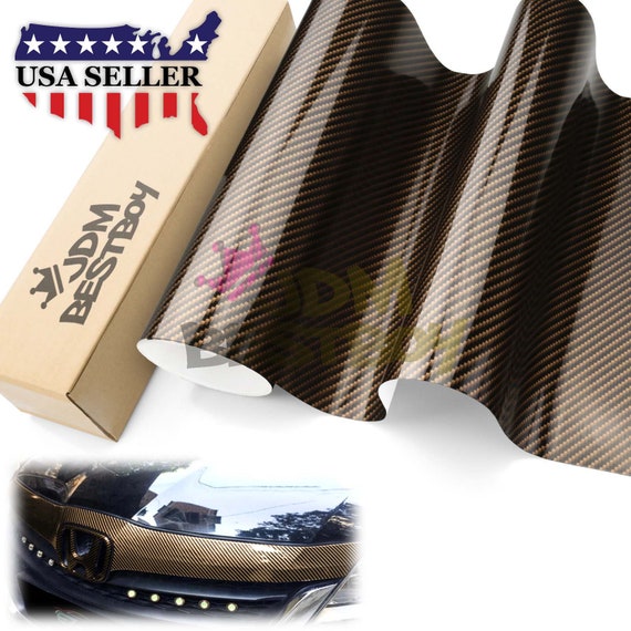 Black Gold 2D High Gloss Carbon Fiber Car Vehicle Vinyl Wrap Sticker Decal  Air Release Bubble Free DIY Film 