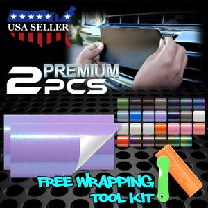 2pcs 5&quot;x10&quot; Galaxy Dust Gloss Metallic Color Shift for Chevy Emblem Bowtie Vinyl Wrap Decal Overlay Car Vehicle Front & Rear DIY Kit