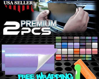2pcs 5"x10" Galaxy Dust Gloss Color Shift Metallic Diamond for Chevy Emblem Bowtie Vinyl Wrap Decal Overlay Car Vehicle Front & Rear DIY Kit