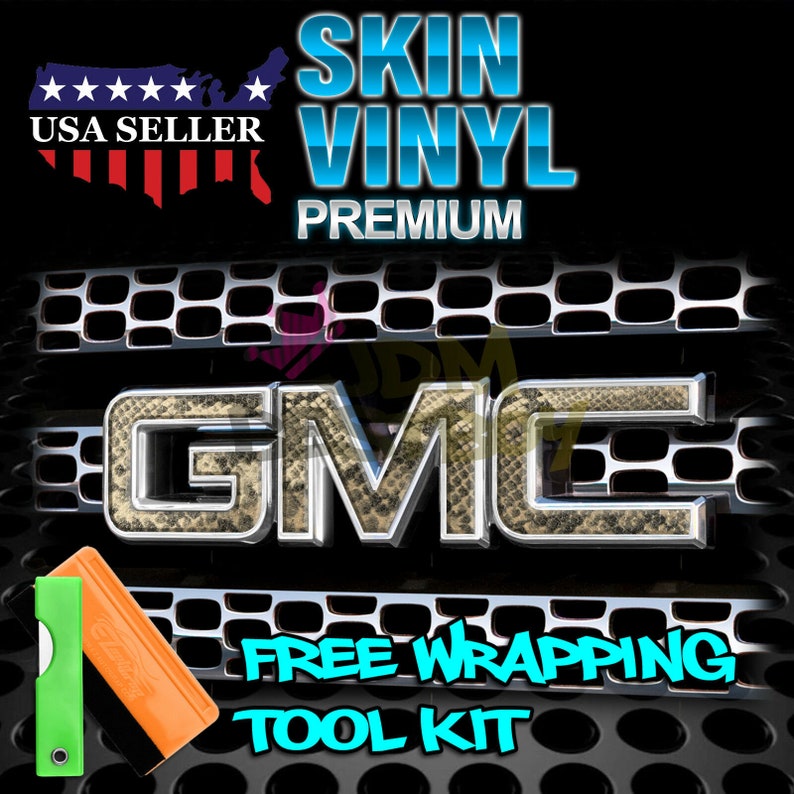 Free Kit Python Skin GMC Emblem Overlay Vinyl Wrap Kit Sticker Decal Front /& Rear
