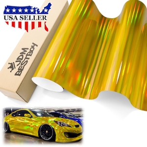 Yellow Holographic Gloss Chrome Rainbow Car Vehicle Vinyl Wrap Sticker Decal Air Release Bubble Free