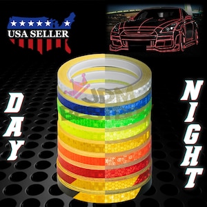 1CM x 26FT Multi-Color Reflective Safety Tape Self Adhesive pinstripe Strip Decal Sticker