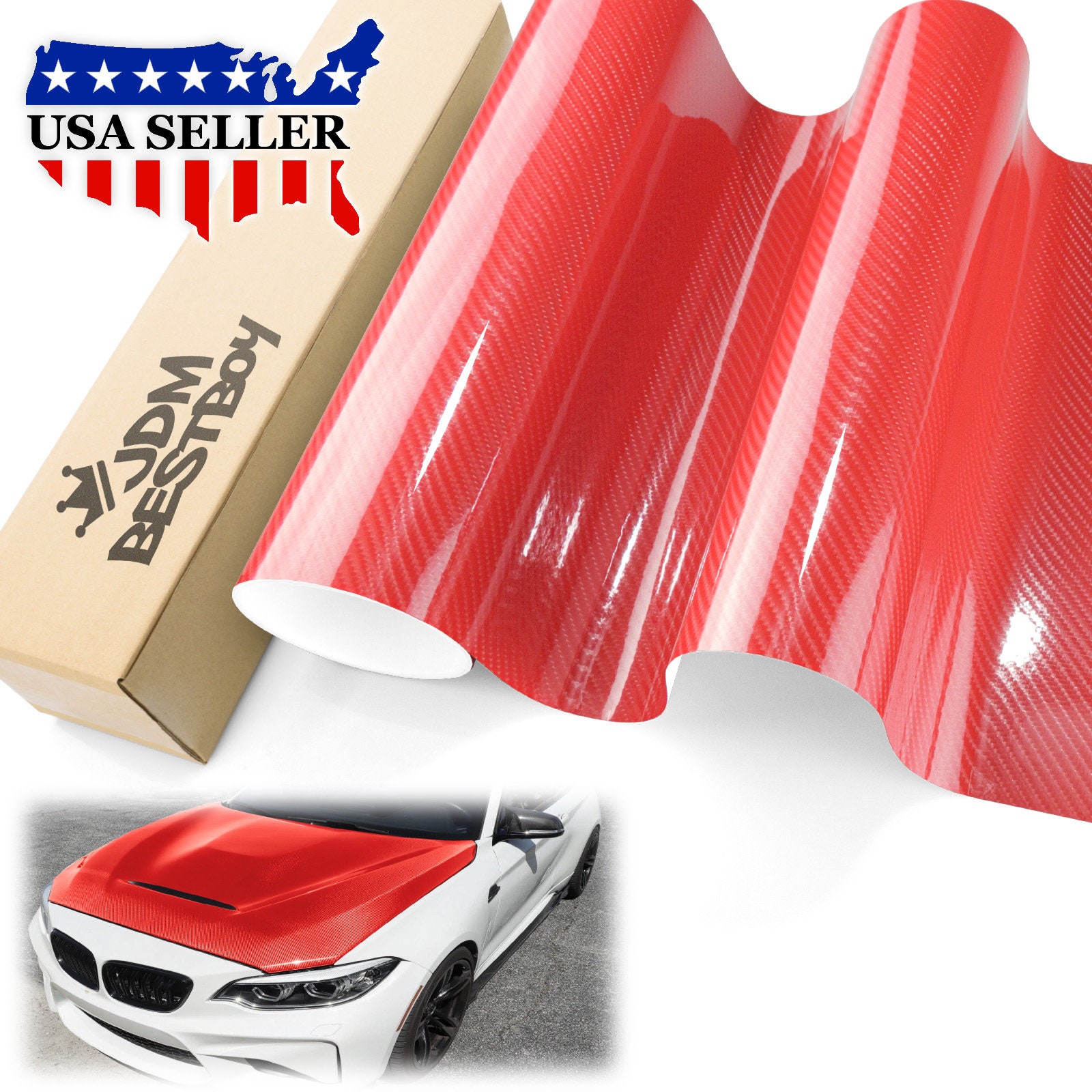 Red 7D Carbon Fiber High Gloss Car Vehicle Vinyl Wrap Sticker