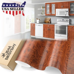 48&quot; Wide #1303 Matte Birdseye Bubinga Wood Grain Car Vehicle Vinyl Wrap Home Kitchen Wallpaper Texture Sticker Decal Air Release Bubble Free