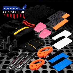 TK09 Professional Car Vinyl Wrapping Window Tinting Application Tool Kit Set Squeegee Blade Glove Tool Bag