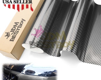 Black Silver 2D High Gloss Carbon Fiber Car Vehicle Vinyl Wrap Sticker Decal Air Release Bubble Free DIY Film