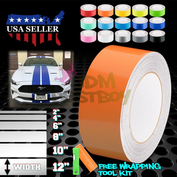 Free Kit Gloss Color Racing Stripes Vinyl Wrap Rally Sticker 10/20/25/50/75 Feet Long