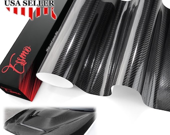 Vinilo adhesivo para vehículos, fibra de carbono 5D negro de baja adherencia y alto brillo, con liberación de aire y sin burbujas.