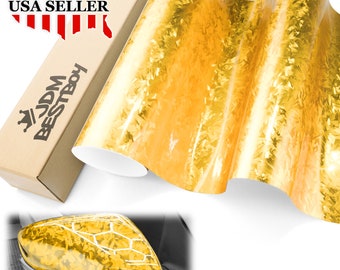Gold Gloss 24K Chopped Forged Carbon Fiber Car Vehicle Vinyl Wrap Sticker Decal Air Release Bubble Free DIY Film