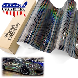 May include: A roll of iridescent, honeycomb-patterned vinyl wrap. The wrap reflects a spectrum of colors and is displayed next to a cardboard box with the text "JDM BESTBOY" and a USA Seller graphic. A car with the same wrap is shown.