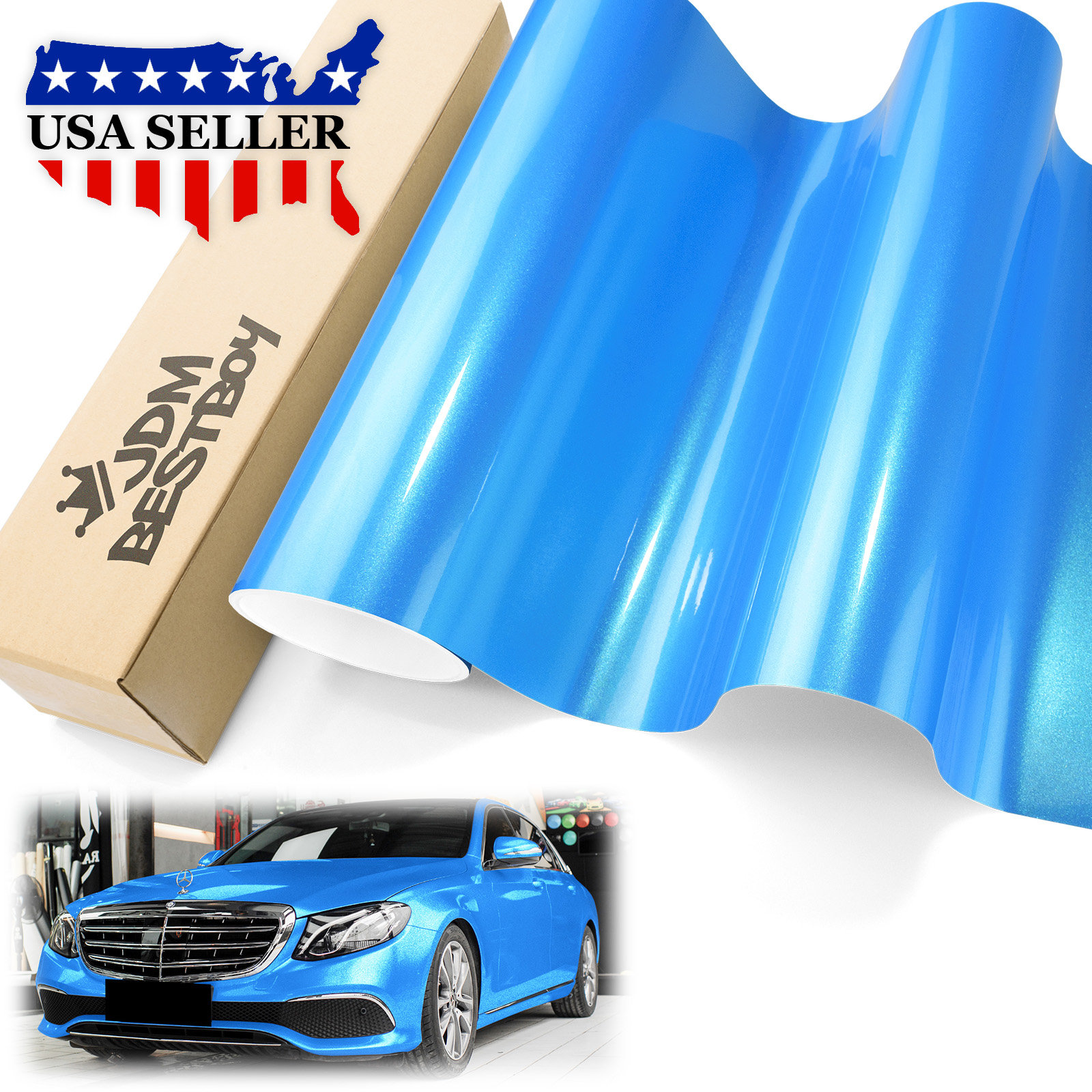 12 x 60 Ultra Glossy Metallic Vinyl Blue Whole Car Wrap Foil Graphics  Film PVC