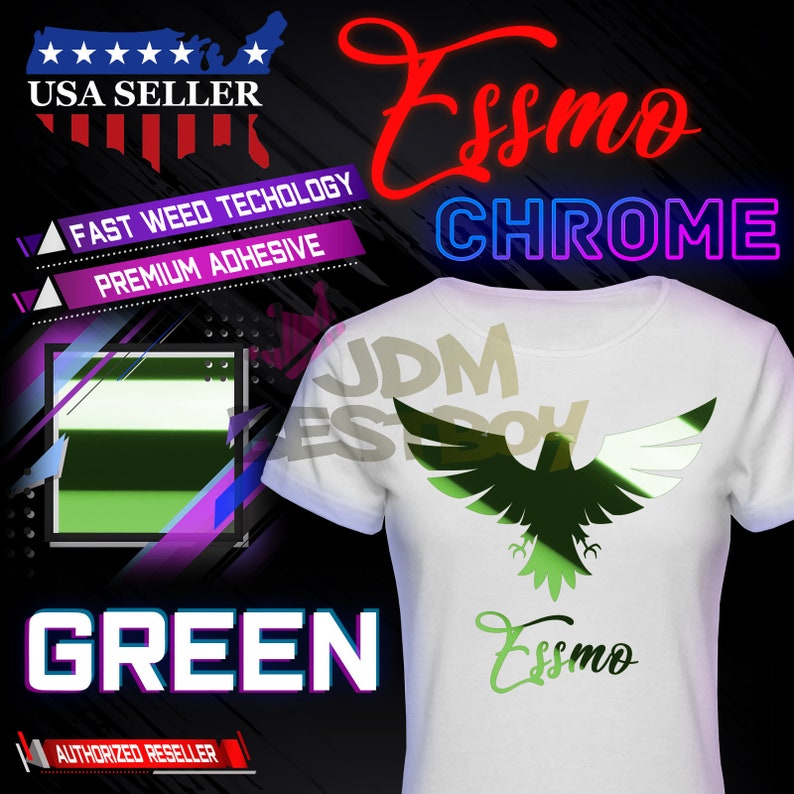 ESSMO\u2122 Green Chrome Heat Transfer Vinyl HTV Easy To Weed Sheet Roll T-Shirt 20 Wide Iron On Heat Press DS17