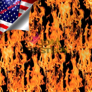 May include: A seamless pattern of orange and yellow flames on a black background. The flames are stylized and abstract, creating a dynamic and energetic design.