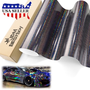 Gray Holographic Brushed Aluminum Rainbow Laser Chrome Car Vehicle Vinyl Wrap Sticker Decal Air Release Bubble Free