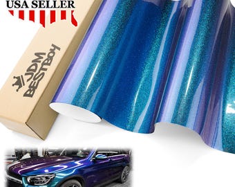 Purple Teal Galaxy Dust Gloss Diamond Glitter Metallic Color Flip Car Vehicle Vinyl Wrap Sticker Decal Air Release Bubble Free DIY Film