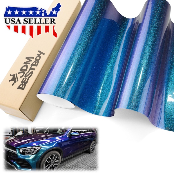 Vinilo adhesivo para coche, color morado, verde azulado, galaxia, polvo, brillo de diamante, color metálico, para envolver vehículos, liberación de aire, sin burbujas, película DIY