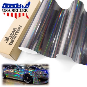Black Holographic Glitter Rainbow Laser Chrome Car Vehicle Vinyl Wrap Sticker Decal Air Release Bubble Free