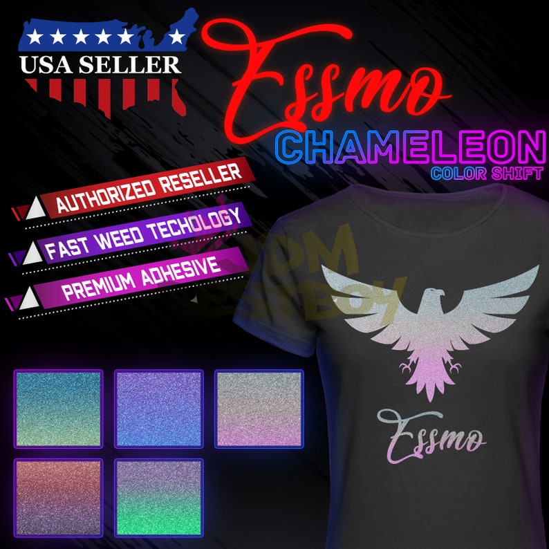 ESSMO\u2122 Chameleon Color Change Heat Transfer Vinyl HTV Easy To Weed Sheet Roll T-Shirt 20 Wide Iron On Heat Press
