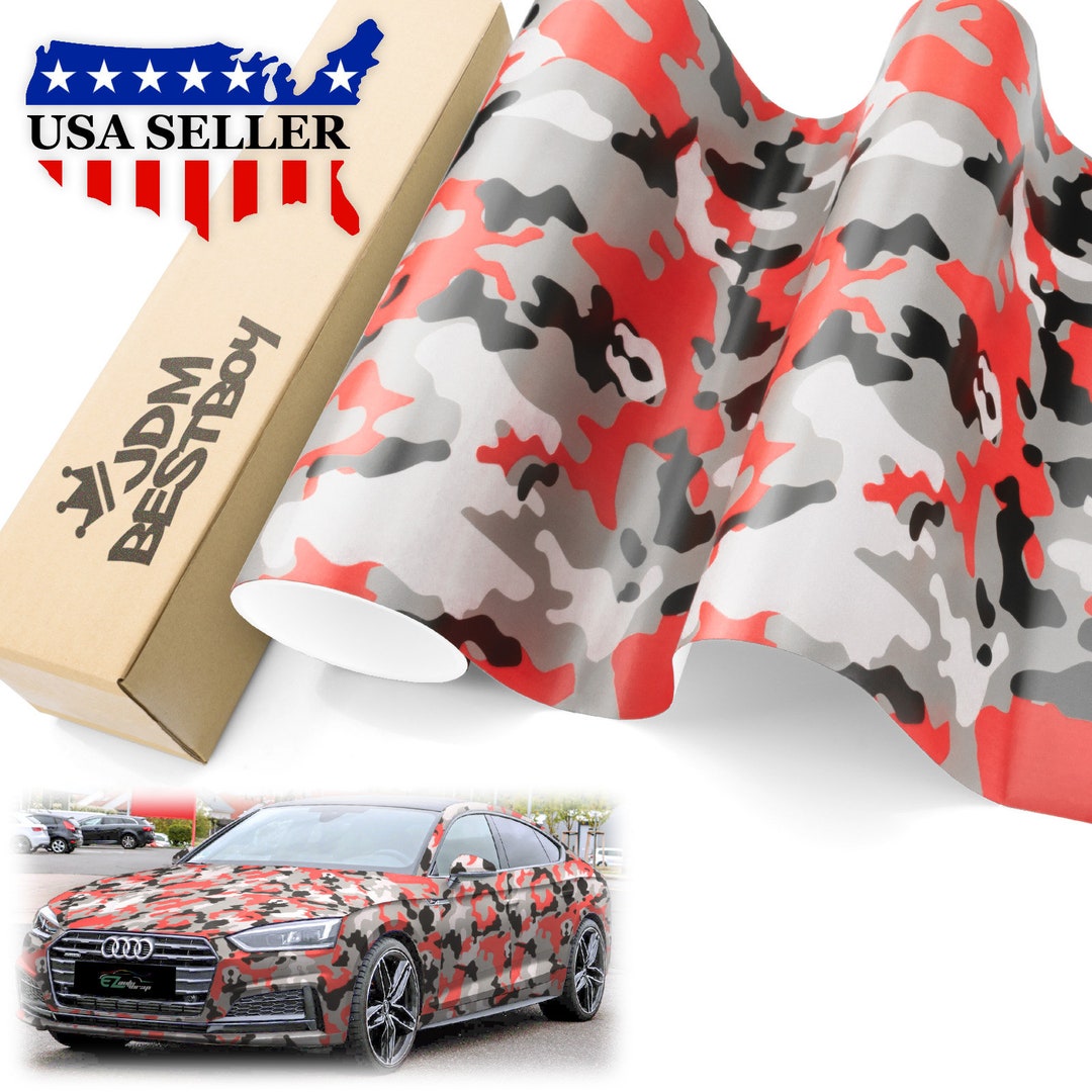 Red Black White Gray Camouflage CAMO Matte Car Vehicle Vinyl Wrap - Main Image