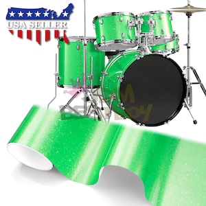 Drum Wrap Vinyl Kit Green Gloss Glitter Diamond Sparkle Surface Shell Skin Sticker Decal for Snare Kick Bass Tom WMP Bubble Free