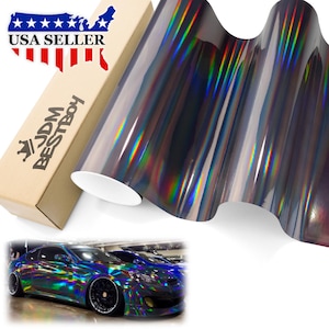 Black Holographic Gloss Chrome Rainbow Car Vehicle Vinyl Wrap Sticker Decal Air Release Bubble Free