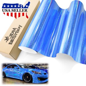 Light Blue Holographic Glitter Rainbow Laser Chrome Car Vehicle Vinyl Wrap Sticker Decal Air Release Bubble Free