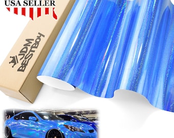 Light Blue Holographic Glitter Rainbow Laser Chrome Car Vehicle Vinyl Wrap Sticker Decal Air Release Bubble Free