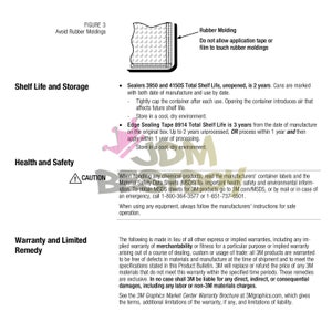 May include: A caution sign with a triangle and an exclamation point. The text "CAUTION" is below the triangle. The text "When handling any chemical products, read the manufacturers' container labels and the Material Safety Data Sheets (MSDS) for important health, safety and environmental information. To obtain MSDS sheets for 3M products go to 3M.com/MSDS, or by mail or in case of an emergency, call 1-800-364-3577 or 1-651-737-6501. When using any equipment, always follow the manufacturers' instructions for safe operation." is below the caution sign.