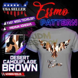ESSMO™ Desert Camouflage SP02 Heat Transfer Vinyl HTV T-Shirt 20&quot; Wide Roll Iron Heat Press
