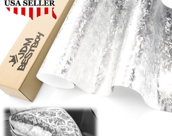 Silver Gloss 24K Chopped Forged Carbon Fiber Car Vehicle Vinyl Wrap Sticker Decal Air Release Bubble Free DIY Film