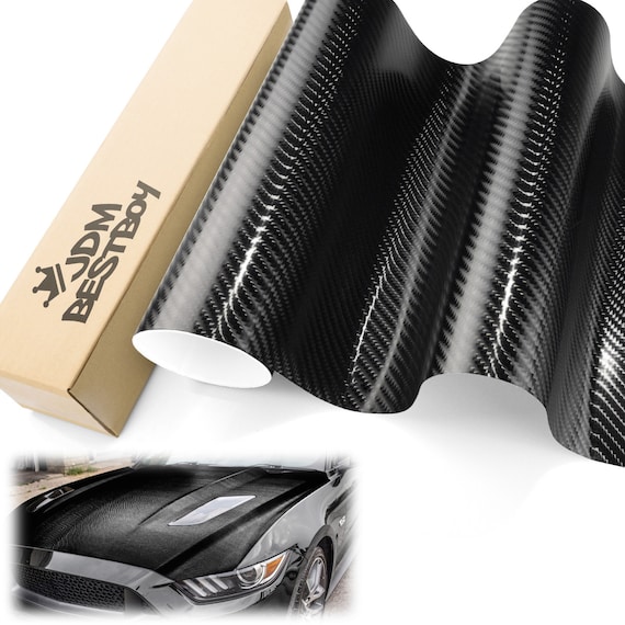 Negro 4D brillo fibra de carbono coche vehículo vinilo envoltura pegatina  aire liberación burbuja libre DIY película -  México