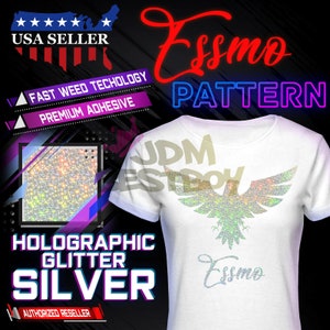ESSMO™ 10&quot; Holographic Glitter Silver Pattern Heat Transfer Vinyl HTV T-Shirt Iron On Heat Press SP12