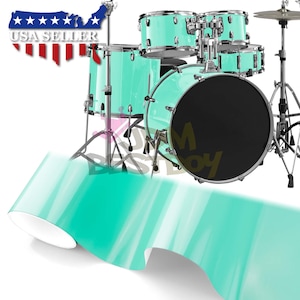 Drum Wrap Vinyl Kit Teal Gloss Glossy Surface Shell Skin Sticker Decal for Snare Kick Bass Tom WMP Bubble Free
