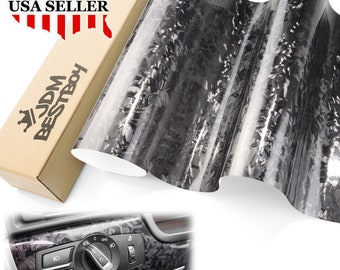Black Gloss 24K Chopped Forged Carbon Fiber Car Vehicle Vinyl Wrap Sticker Decal Air Release Bubble Free DIY Film