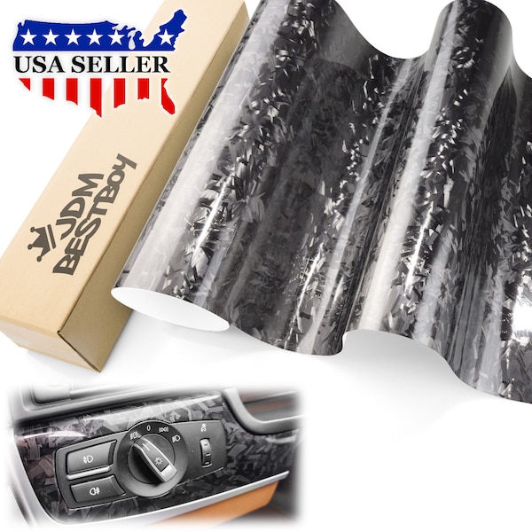 Black Gloss 24K Chopped Forged Carbon Fiber Car Vehicle Vinyl Wrap Sticker Decal Air Release Bubble Free DIY Film