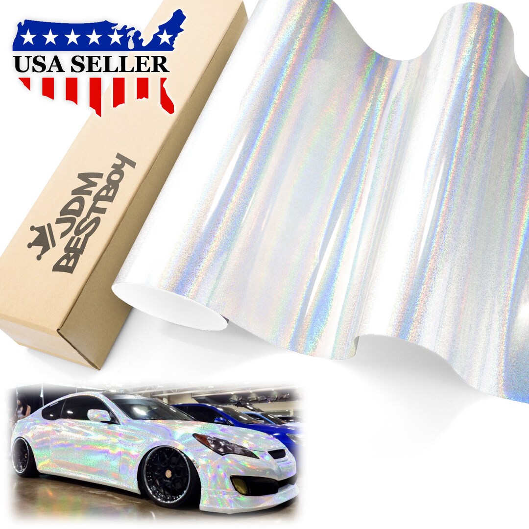 Silver Holographic Glitter Rainbow Laser Chrome Car Vehicle Vinyl Wrap ...