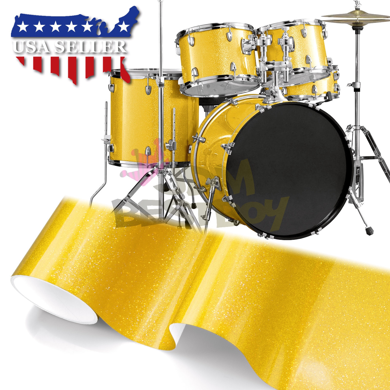 Drum Wrap Vinyl Kit Golden Yellow Gloss Glitter Diamond for Snare