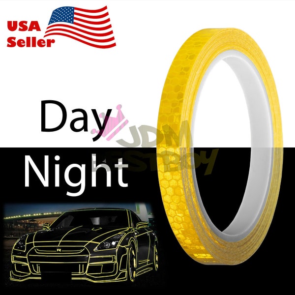Reflective Golden Yellow Safety Tape Self Adhesive pinstripe Sticker Strip Decal 26FT Roll 1CM