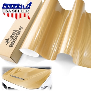 Gold 5D High Gloss Carbon Fiber Car Vehicle Vinyl Wrap Sticker Decal Air Release Bubble Free DIY Film